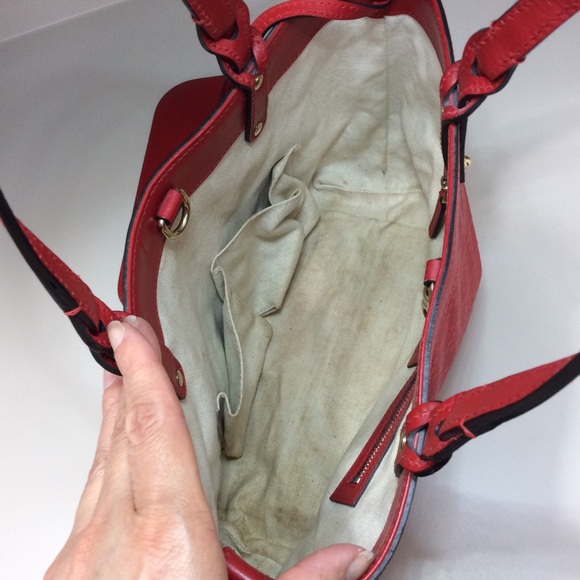 Authentic Gucci Small Diamante Craft Tote Canvas Leather with Pouch Red Bag - Picture 10 of 16